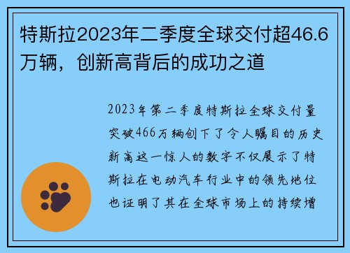 特斯拉2023年二季度全球交付超46.6万辆，创新高背后的成功之道